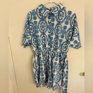 Cupshe Blue and White Leaf Print Romper Cover Up